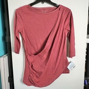 LUR Women's Medium 3/4 Sleeve Swoop Tunic Asymmetrical Burgundy Recycled NWT